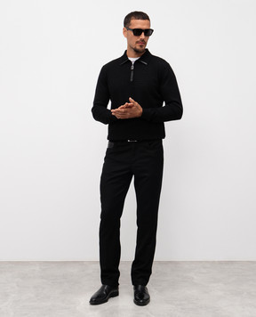 Stefano Ricci Black cashmere and silk patterned polo shirt K606407Z26F25320