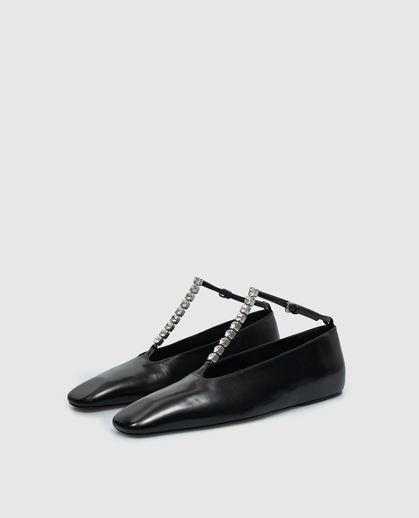 Black leather ballet flats with crystals Jil Sander 2