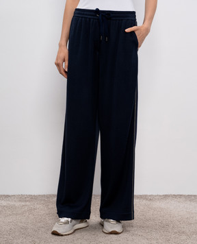 Brunello Cucinelli Blue silk sweatpants with monil chain MP828SM689