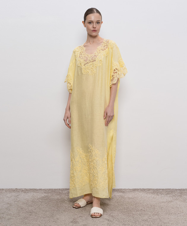 Ermanno Scervino - Yellow linen dress with lace D464Q608NZB - shop