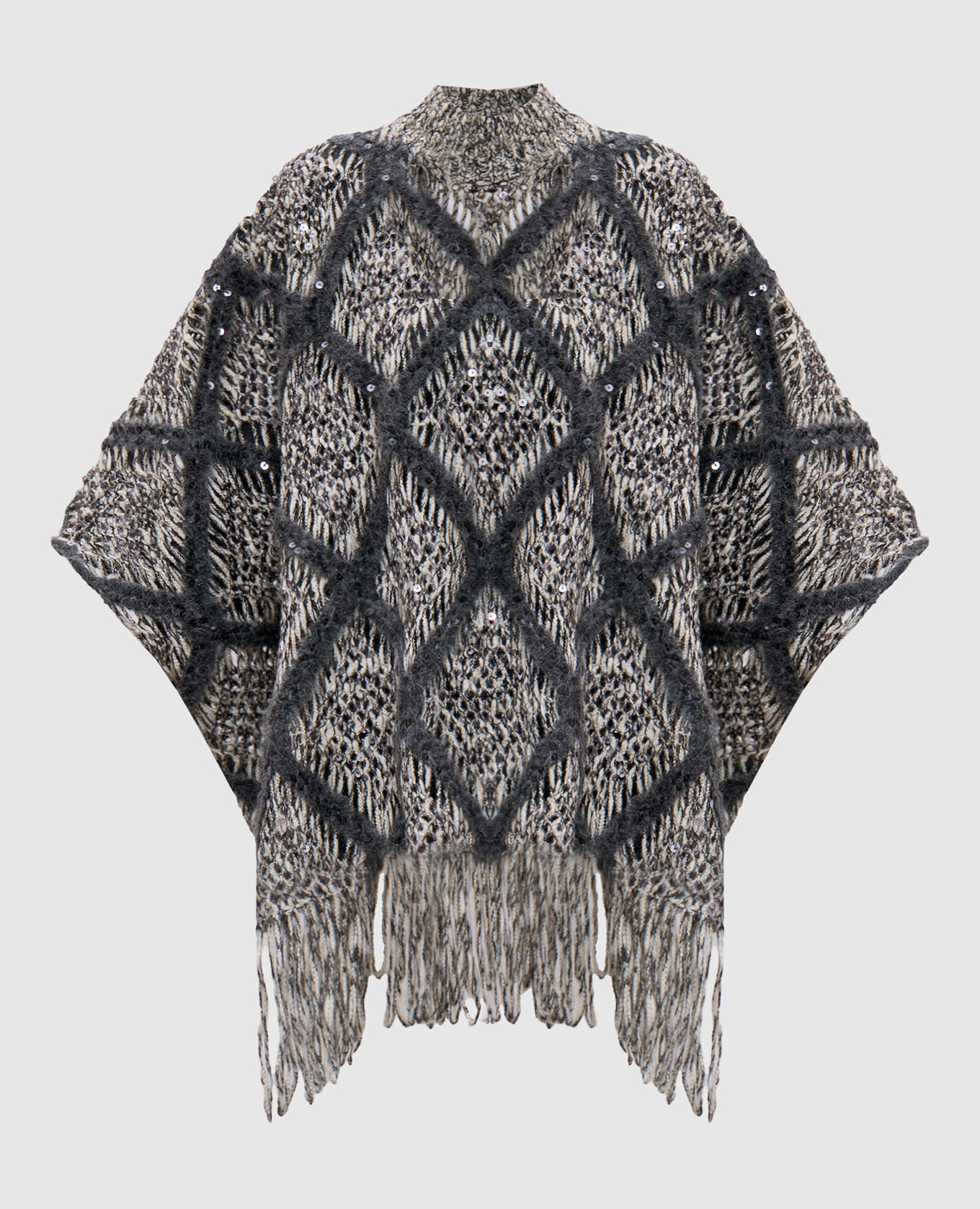 Gray openwork poncho with wool and sequins brunello cucinelli