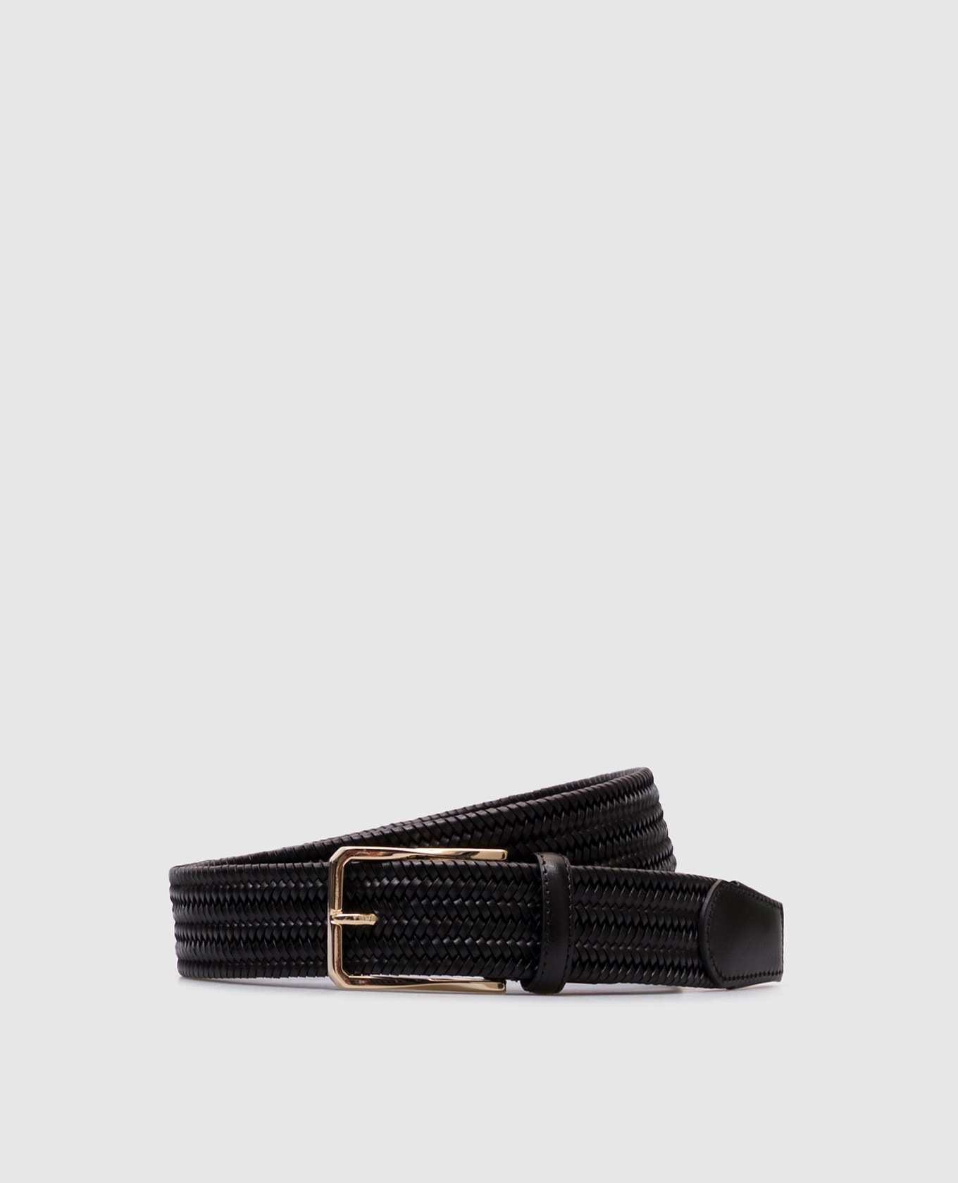 Black leather braided belt Canali