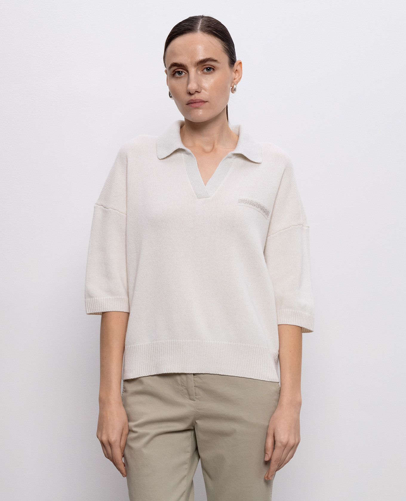 

Beige wool, silk and cashmere top Peserico