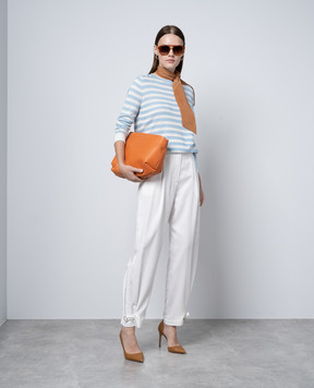 MooRER Blue jumper MAVIS-SYC with striped silk MAVISSYC