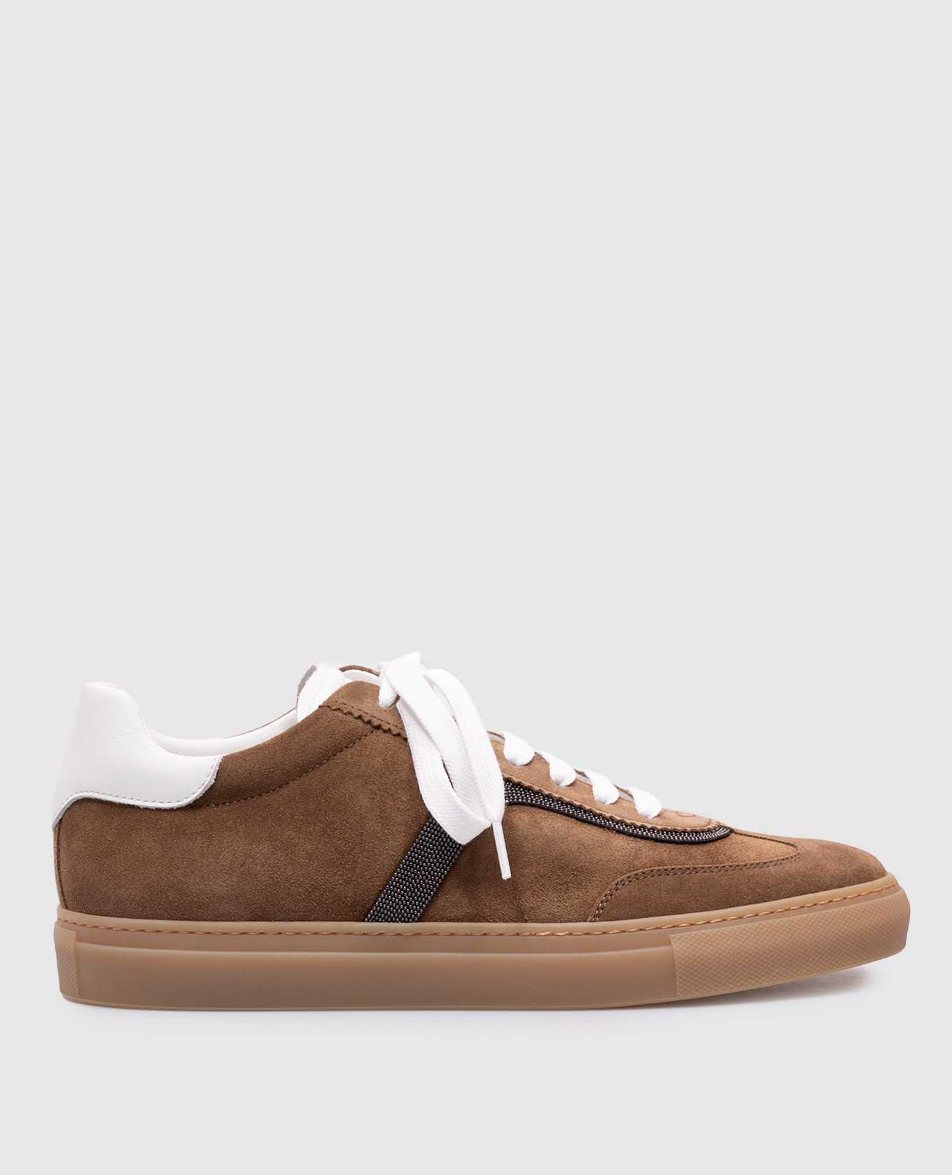 Brown suede sneakers with monil chain Brunello Cucinelli