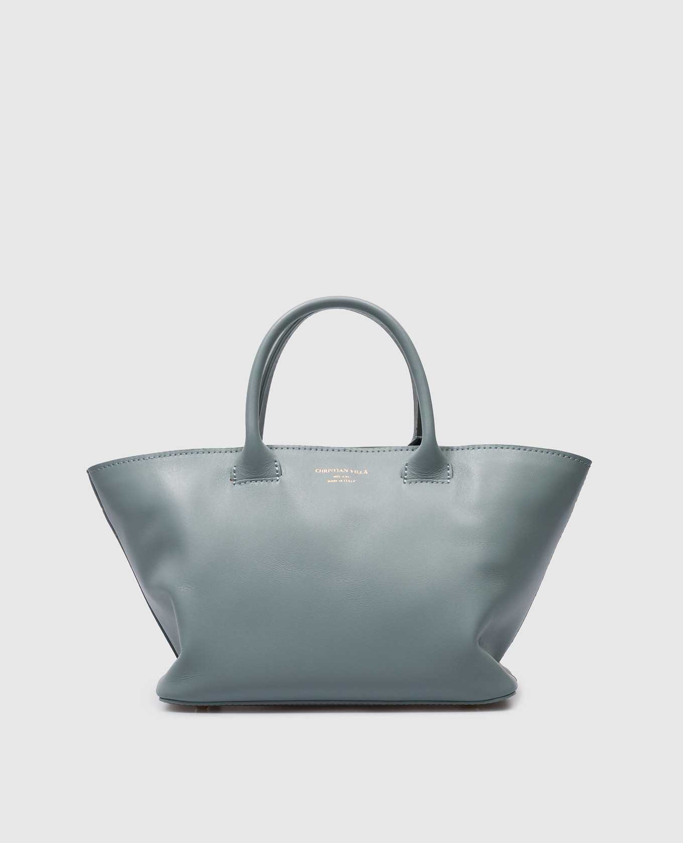 

Blue leather tote bag with logo Christian Villa, Light blue