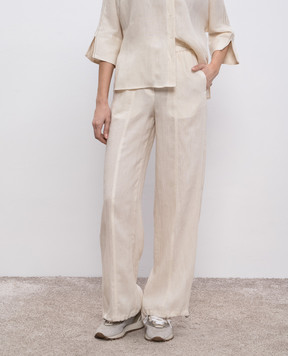 Peserico Beige linen pants with logo P0414802600