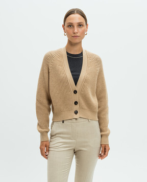 Peserico Brown cashmere cardigan with monil chain A99525F07K09010