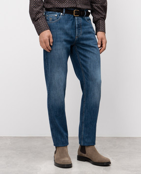 Brunello Cucinelli Blue jeans with leather logo patch M0Z37D3210