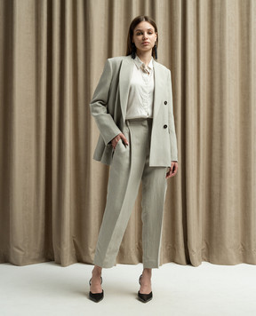 Brunello Cucinelli Gray double breasted linen jacket with monil chain MH1262215