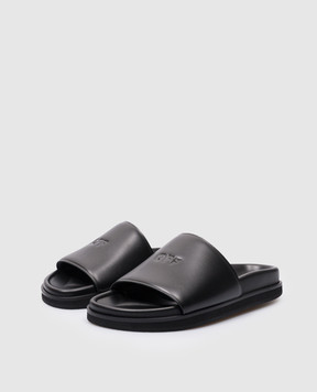 Off-White Off Stamp logo flip flops in black leather OWIT006C99LEA001