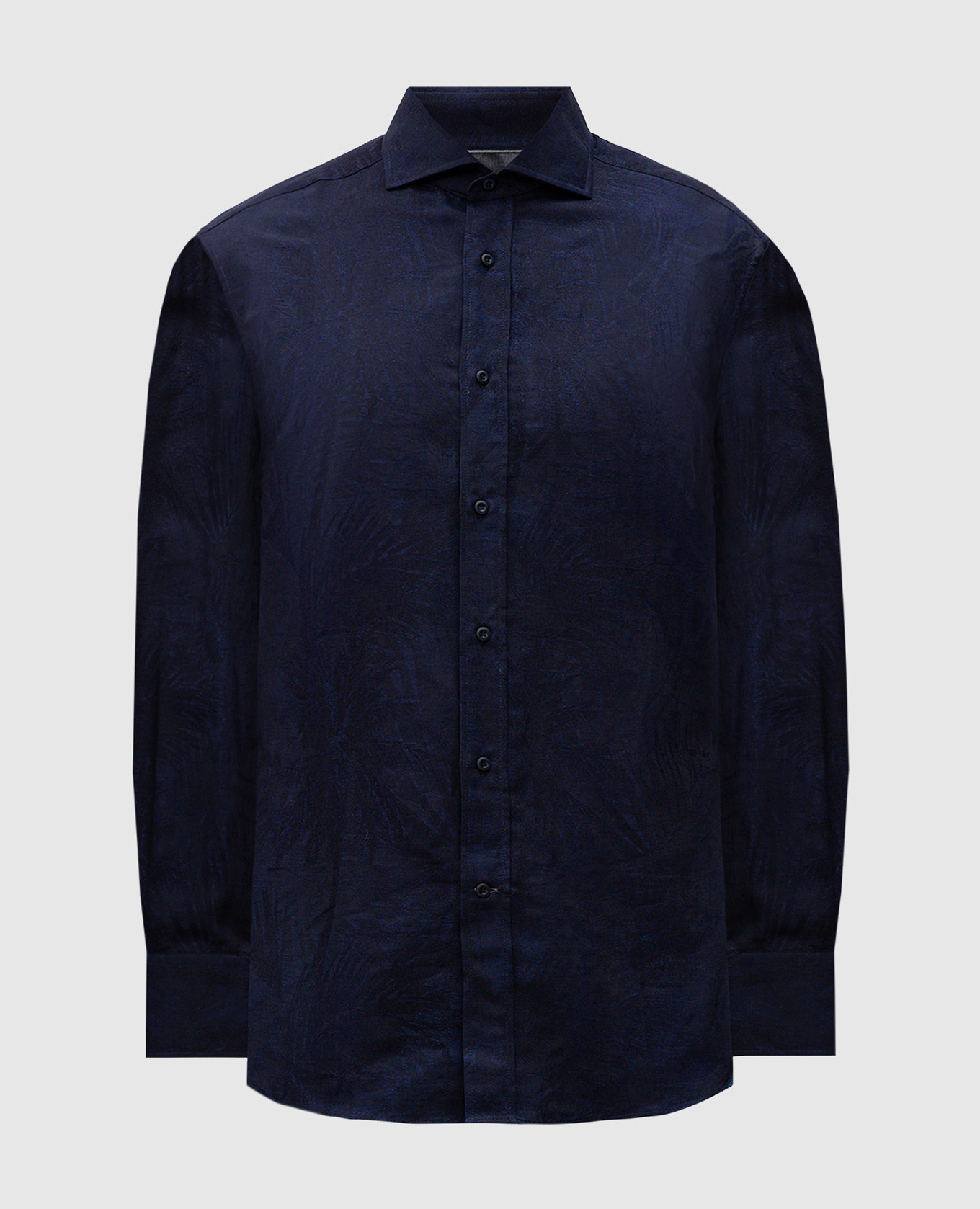 Black linen shirt with woven pattern