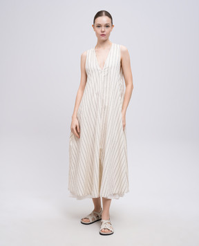 Marc Le Bihan Beige striped silk midi dress 2126ECRU