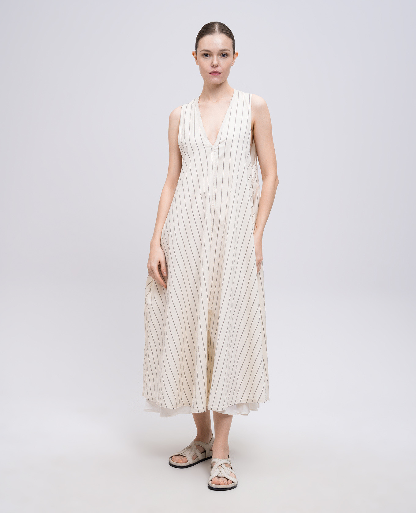 

Beige striped silk midi dress Marc Le Bihan
