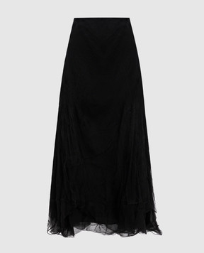Marc Le Bihan Black silk reaper effect maxi skirt 25305