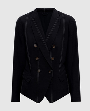 Brunello Cucinelli Black double-breasted wool and linen jacket M0H313887