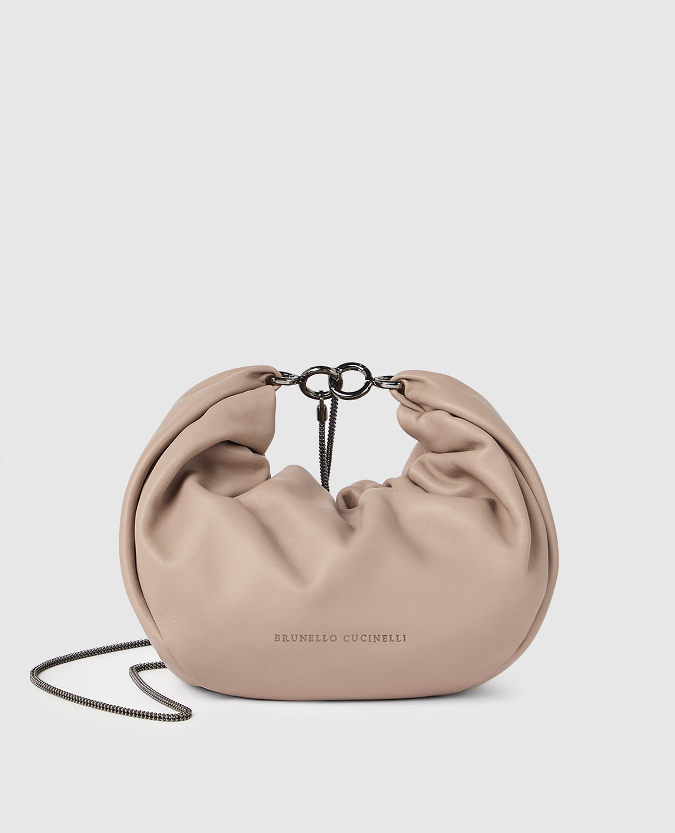 

Brioche beige leather hobo bag with logo Brunello Cucinelli