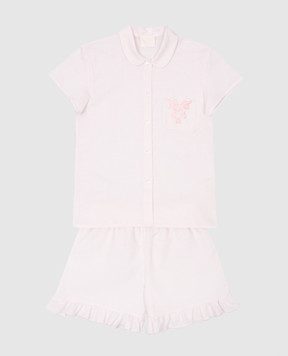 Story Loris Baby pink linen pajamas with logo embroidery 3671146