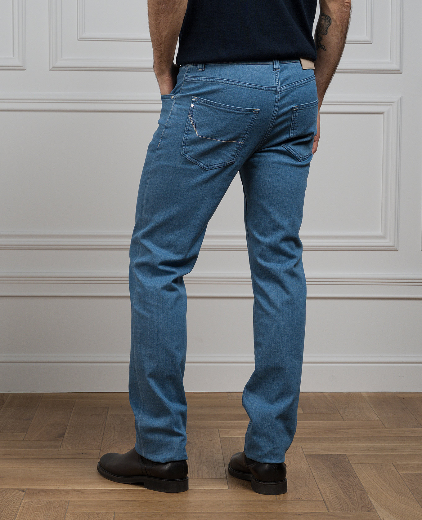 Blue jeans with leather logo patch Stefano Ricci 4