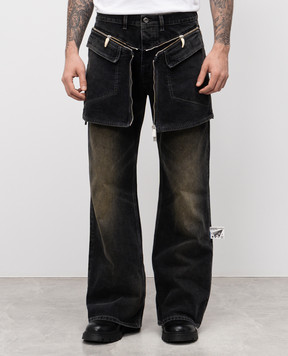 Off-White Grey flared jeans with a worn effect OMYA18RZ25DEN002