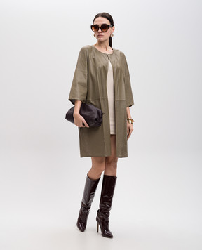 Yves Salomon Green perforated leather trench coat 7EYM22492APXX