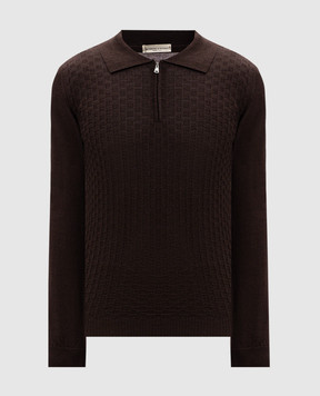 Cashmere&Whiskey Brown patterned merino wool polo shirt CH07Z