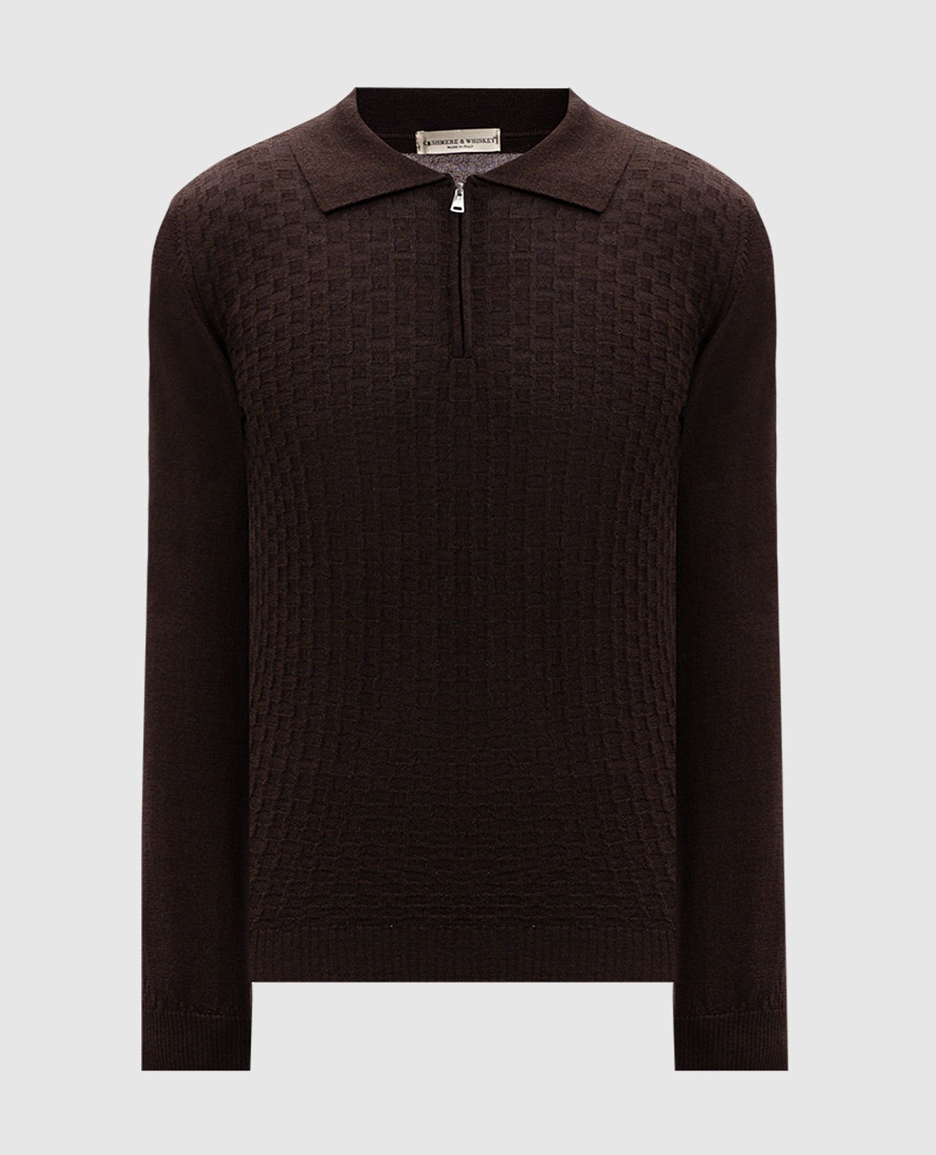 Brown patterned merino wool polo shirt