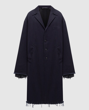 Palm Angels Blue raincoat with logo print and raw edges PMER030F24FAB001