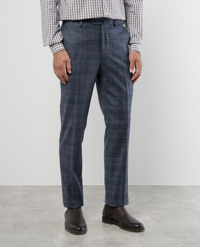ISAIA Blue check wool and cashmere pants 0073158333K