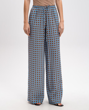 Ermanno Scervino Blue silk pants with geometric print D462P302QBK