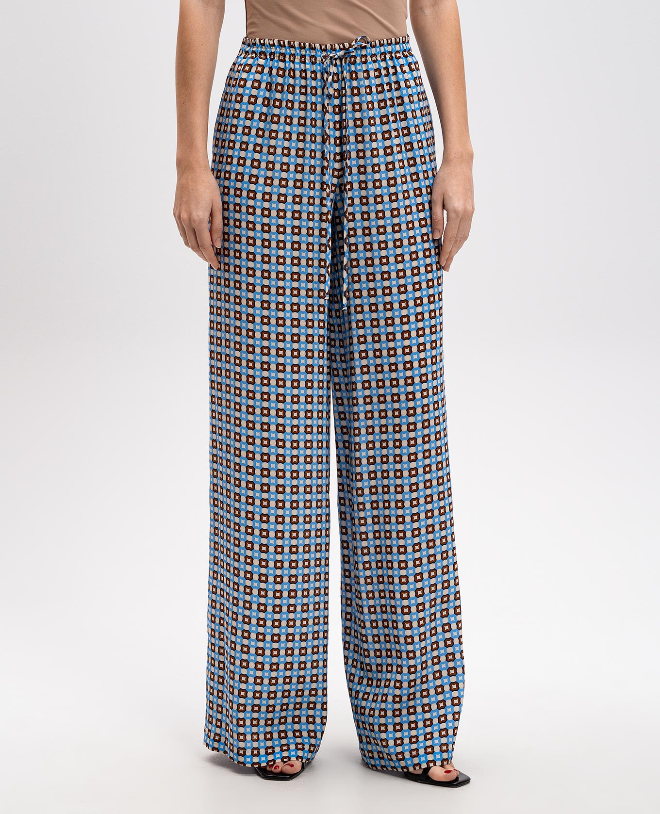 

Blue silk pants with geometric print Ermanno Scervino, Light blue