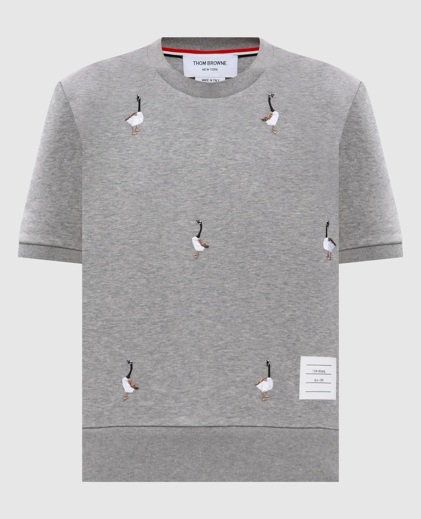 Grey melange T-shirt with embroidery Thom Browne