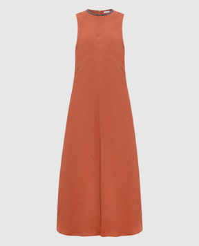 Brunello Cucinelli Orange linen midi dress with monil chain MPH26AFR61