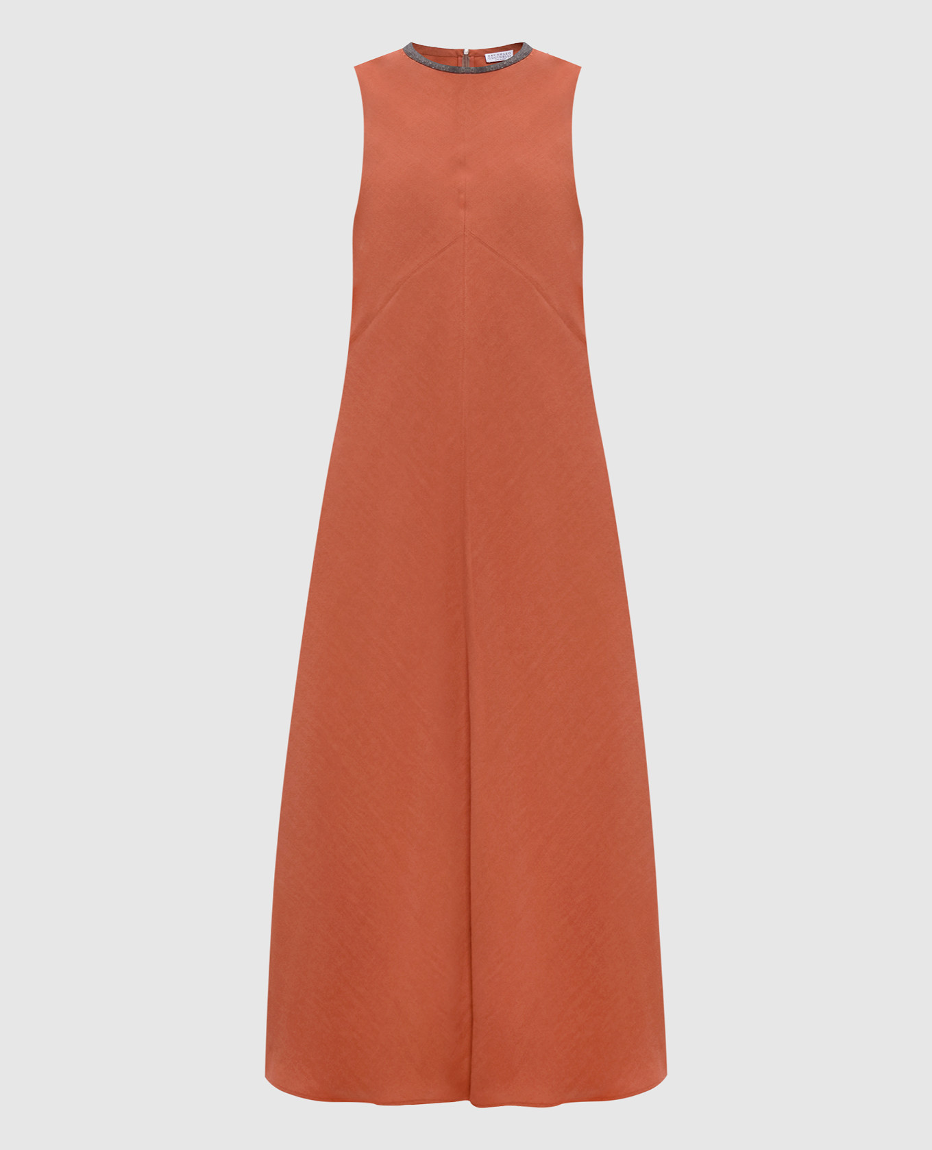 Orange linen midi dress with monil chain Brunello Cucinelli