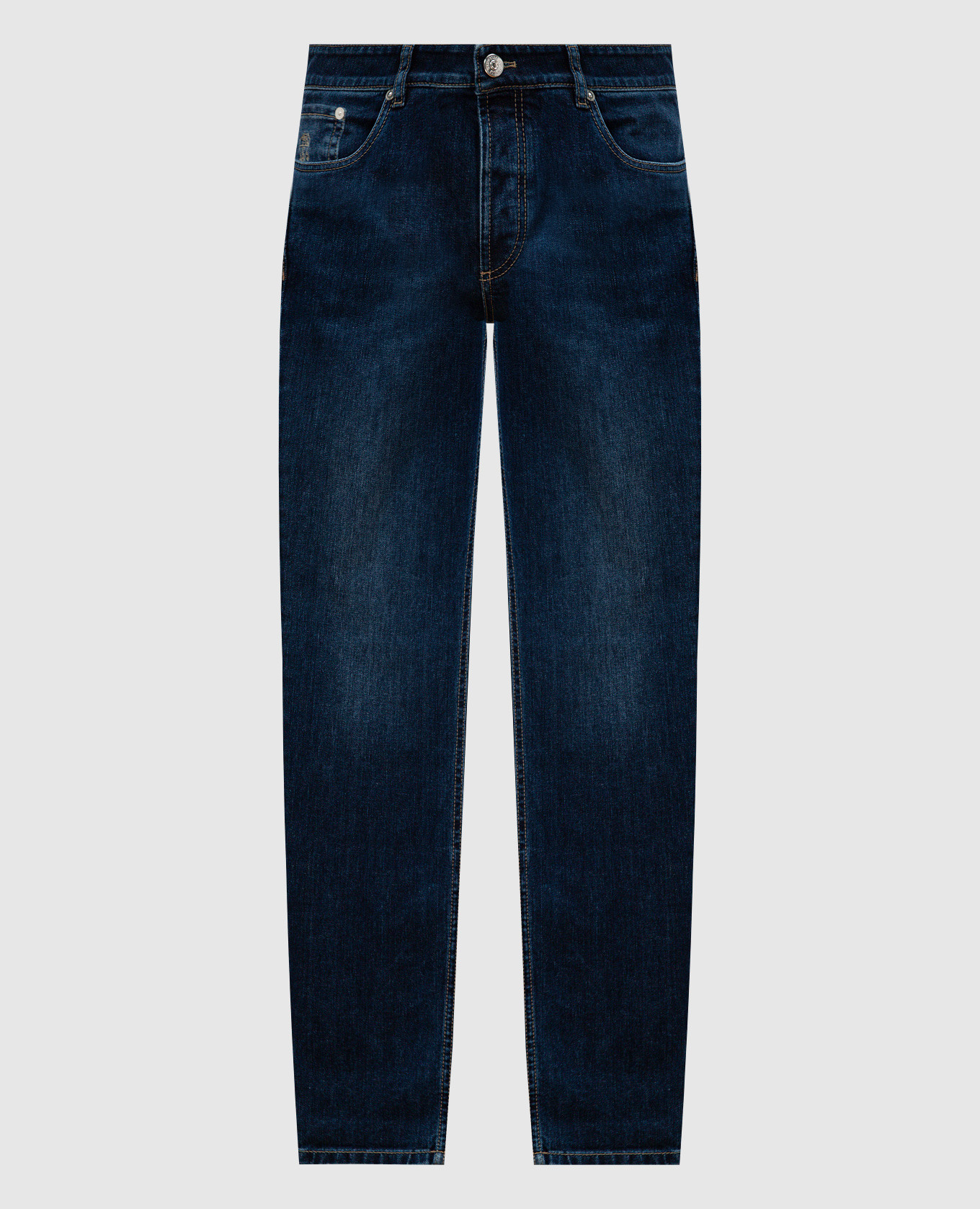 Blue distressed jeans with embroidered logo Brunello Cucinelli