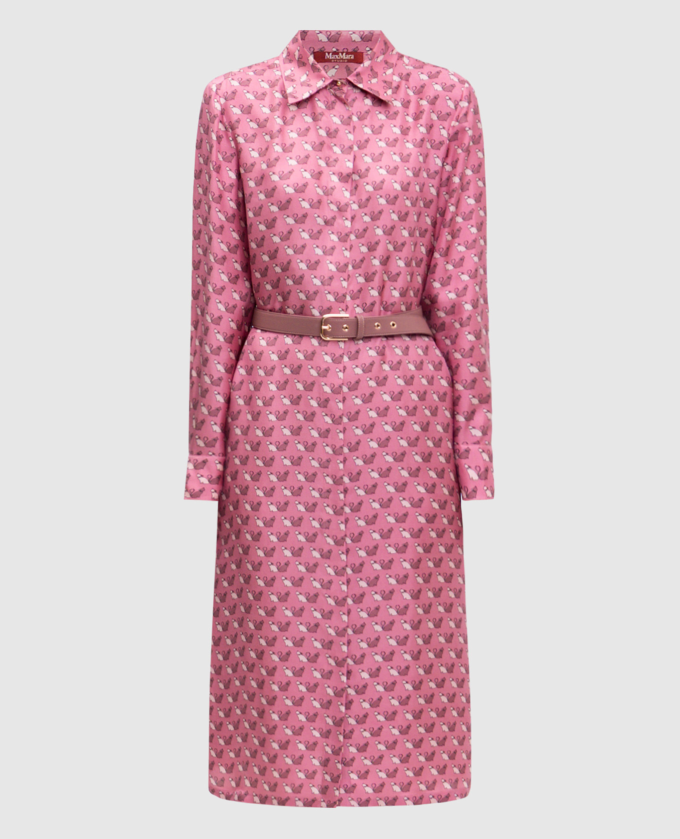 

EDITH pink pleated silk shirt dress Max Mara