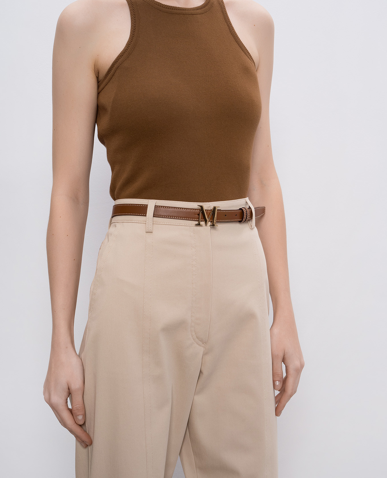 

CLASSIC brown leather belt with monogram logo Max Mara