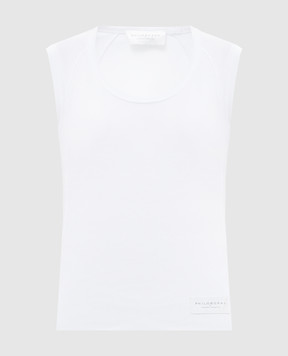 Philosophy di Lorenzo Serafini White ribbed top with logo patch A07010743
