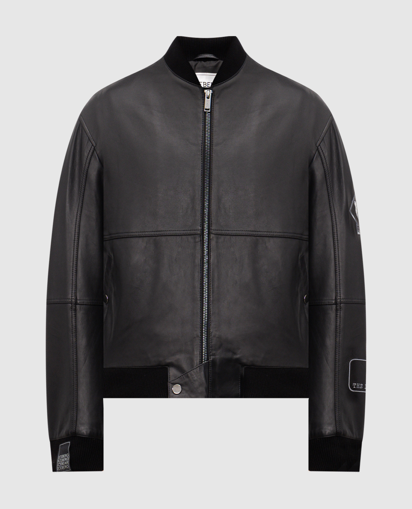 

Black leather bomber jacket with logo Iceberg