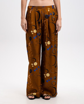 Asceno Isola printed silk trousers in brown B046F04C436