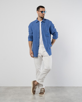 Stefano Ricci Blue linen shirt with logo embroidery MC007261LX2330