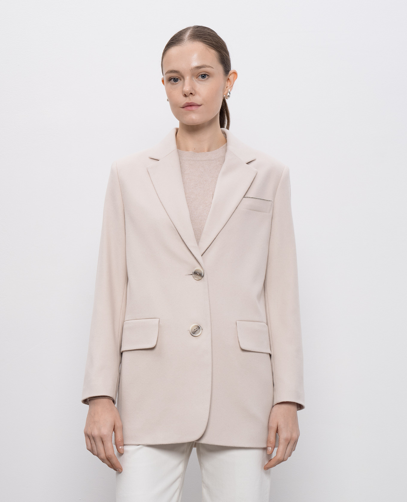 Beige wool jacket with monil chain Peserico 3