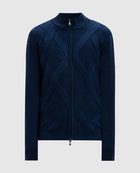 Cashmere&Whiskey Blue patterned merino wool cardigan CH08
