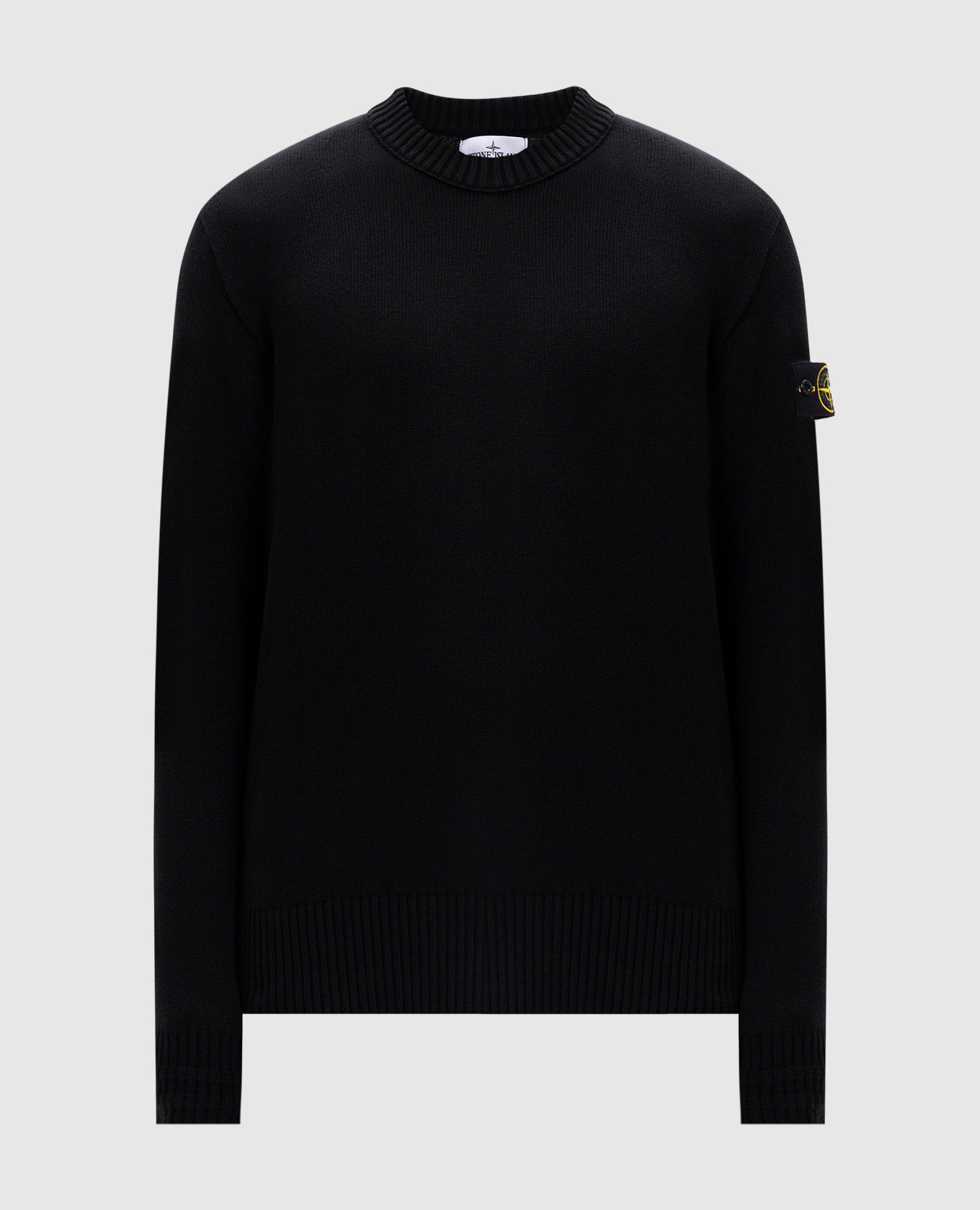 Black sweater with removable logo patch stone island