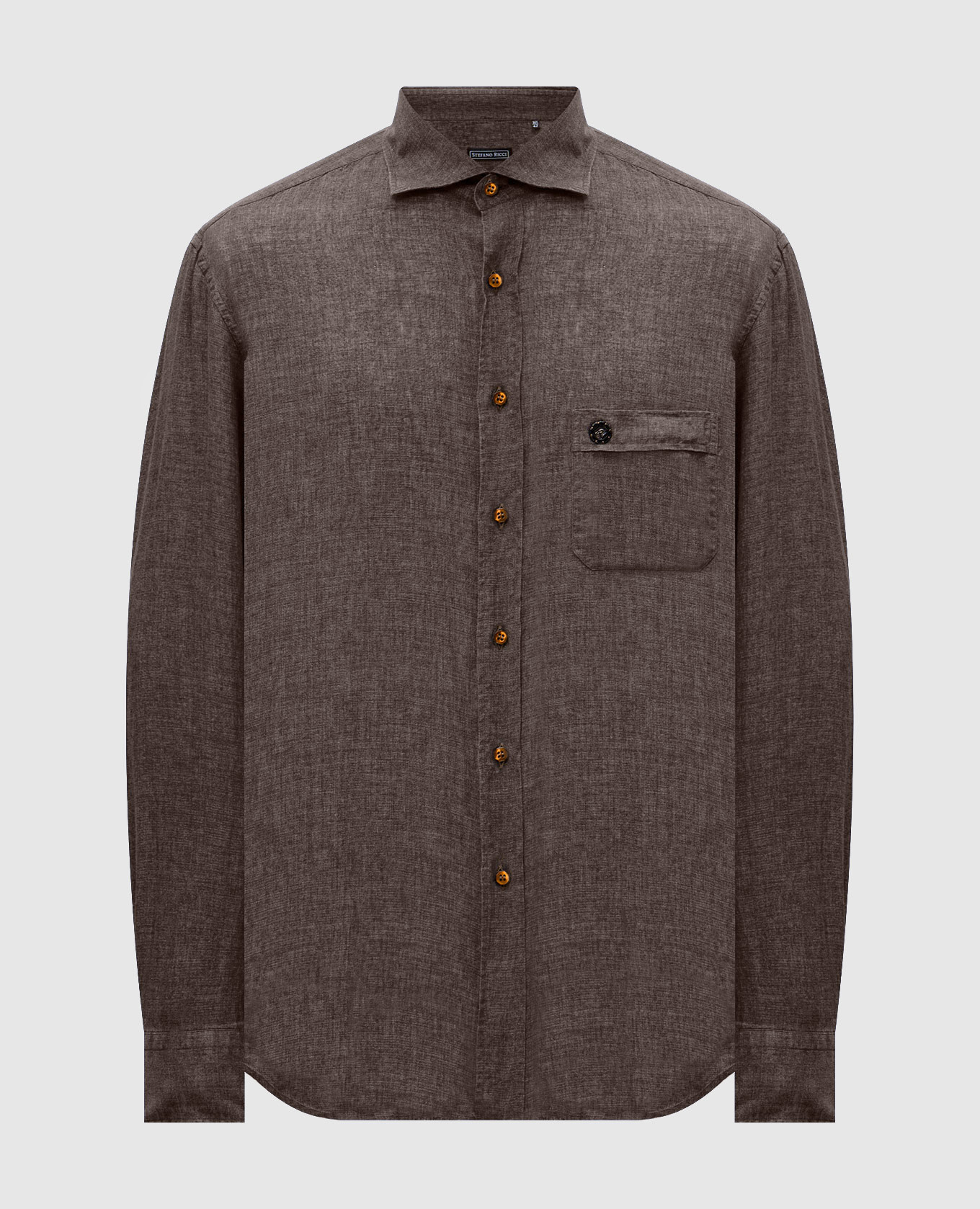 Brown linen shirt with logo emblem Stefano Ricci