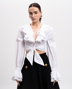 Balmain White cropped blouse with ruffles EF1HU296CB02