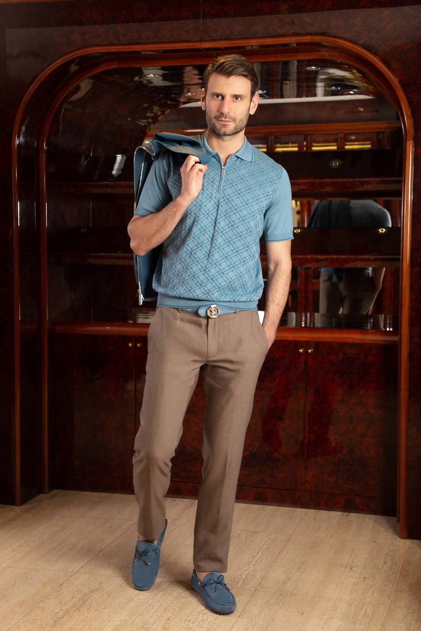 

Blue suede belt with monogram logo Stefano Ricci, Light blue