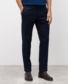 Stefano Ricci Blue linen pants with logo emblem M1T5100240CTL02S