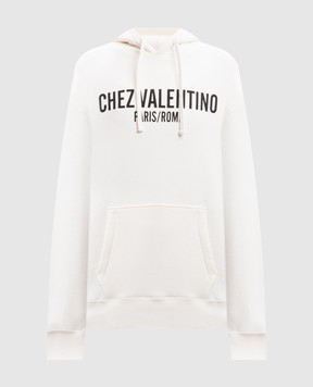 Valentino White hoodie with CHEZ VALENTINO print 6B3MF24D960