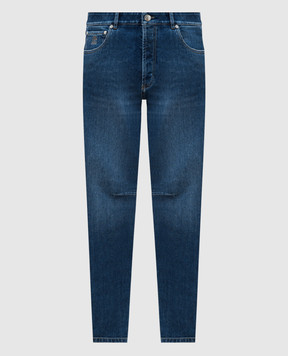 Brunello Cucinelli Blue jeans with leather logo patch M283PX1290